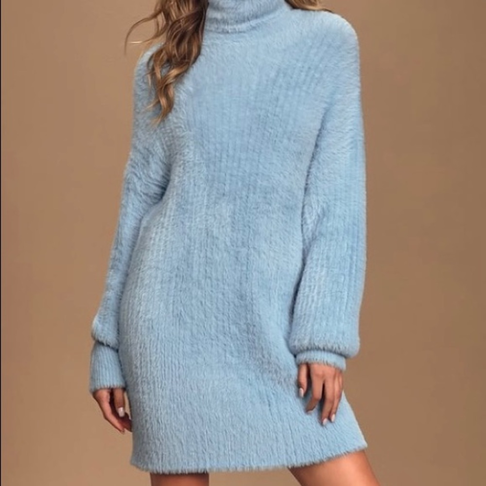 Lulus Blue Eyelash Sweater Dress